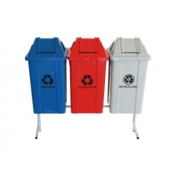 Conjunto para Coleta Seletiva 3 Lixeiras (Quadrada) - JSN